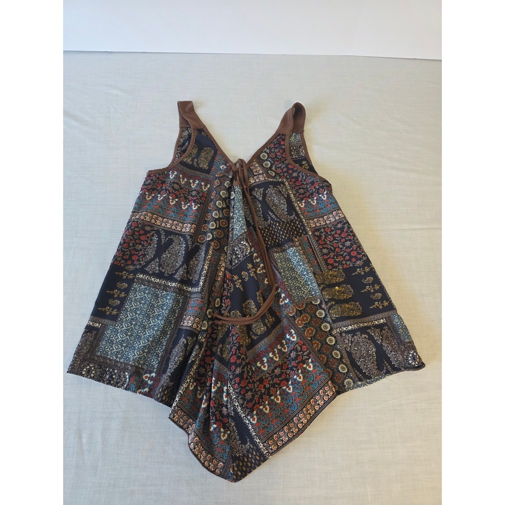 Wrangler Patchwork Paisley Handkerchief Hem Top L Brown Boho Western Bandana